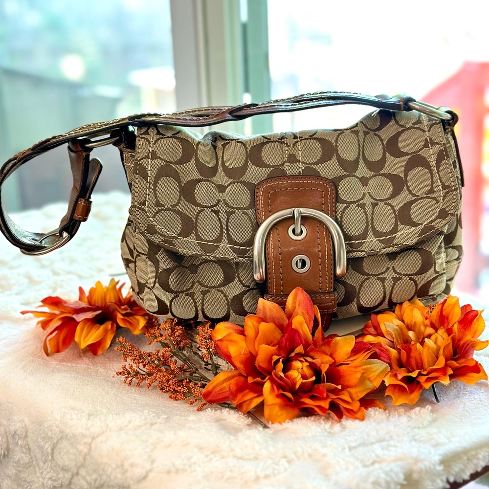 COACH 11862 Vintage Signature Bag Y2K Brown Tan Leather Braided Shoulder Purse